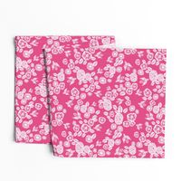 bee garden // pink block printed bee flowers floral vintage style pink fabric