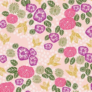 bee garden // spring florals flower printed in purples pinks and spring colors