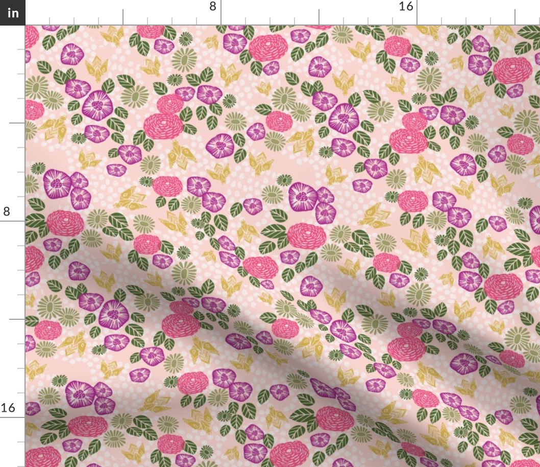 bee garden // spring florals flower printed in purples pinks and spring colors