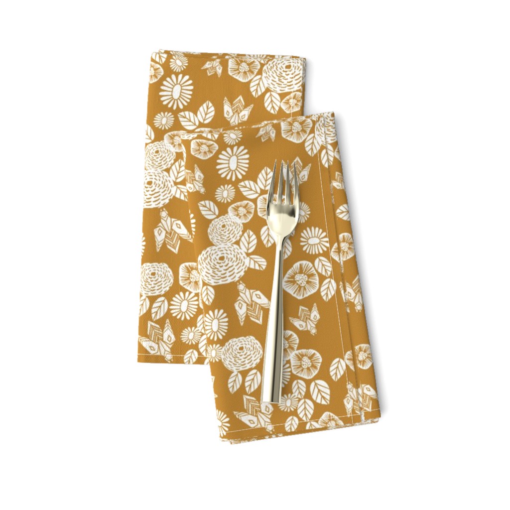 bee garden - spring flowers florals mustard yellow vintage style flowers