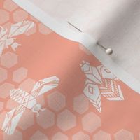 bees honeycomb - peach light linocut spring print