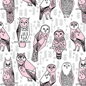 owls // pastel pink hand-drawn owl illustration by Andrea Lauren