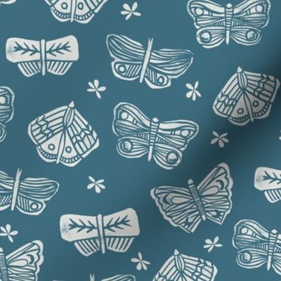 butterflies // block printed butterfly spring insect garden blue indigo 