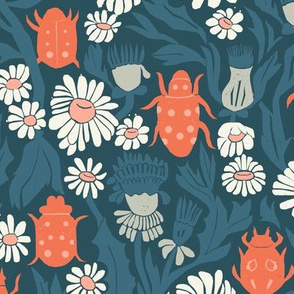 garden // daisies flowers floral spring garden beetle insect flowers block print linocut william morris inspired by andrea lauren