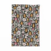 garden // flowers floral traditional william morris inspired linocut block print ladybugs beetles flowers daisies print 