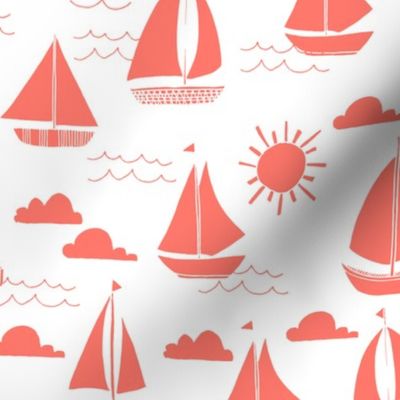 sailboats // coral cute nautical summer water seamless illustration 
