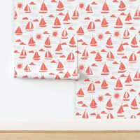 sailboats // coral cute nautical summer water seamless illustration 