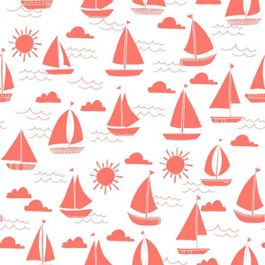 sailboats // coral cute nautical summer water seamless illustration 