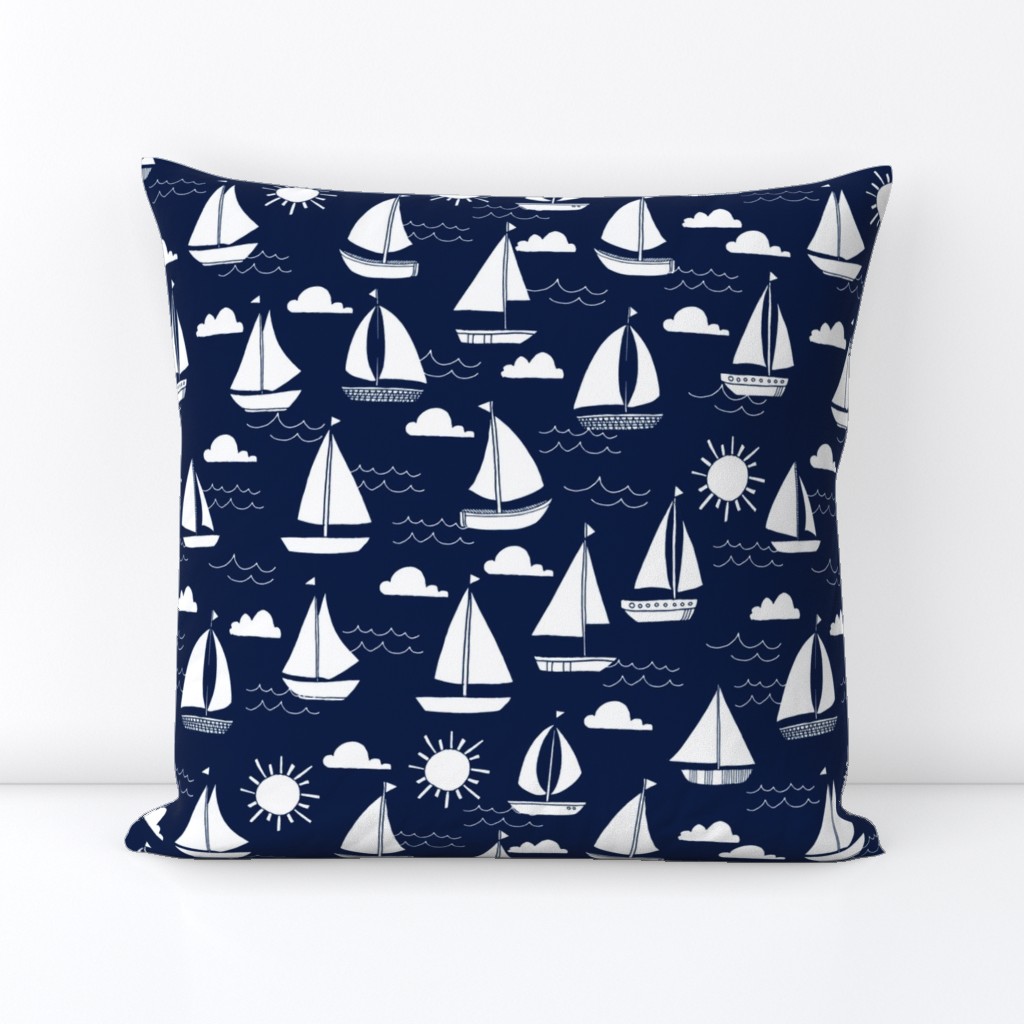 sailboats // navy and white nautical summer ocean cape cod seamless summer print