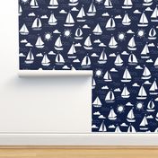 sailboats // navy and white nautical summer ocean cape cod seamless summer print