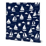 sailboats // navy and white nautical summer ocean cape cod seamless summer print