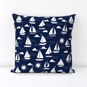 sailboats // navy and white nautical summer ocean cape cod seamless summer print