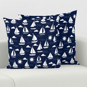 sailboats // navy and white nautical summer ocean cape cod seamless summer print