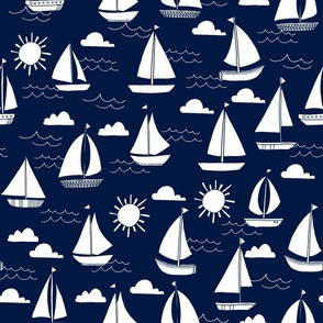 sailboats // navy and white nautical summer ocean cape cod seamless summer print