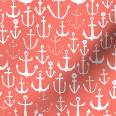 anchor // coral nautical summer water ocean print anchor fabric baby nursery design coral nursery baby girl