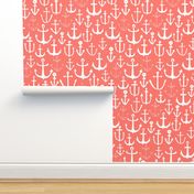 anchor // coral nautical summer water ocean print anchor fabric baby nursery design coral nursery baby girl