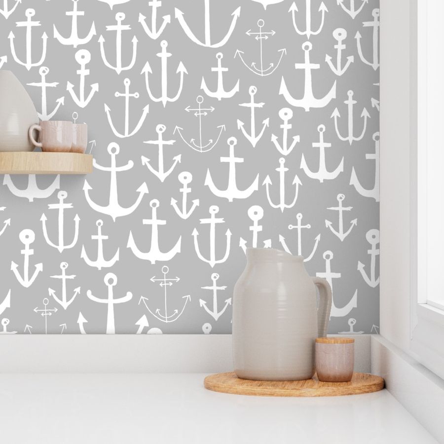 anchor // nautical summer light grey anchors anchor fabric nautical fabric andrea lauren 