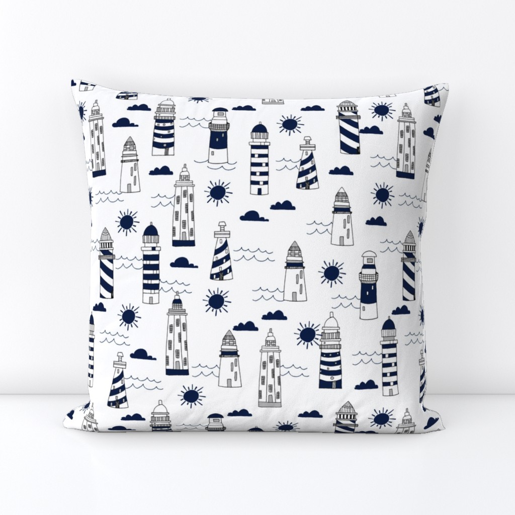 lighthouses // navy and white summer nautical ocean sea design