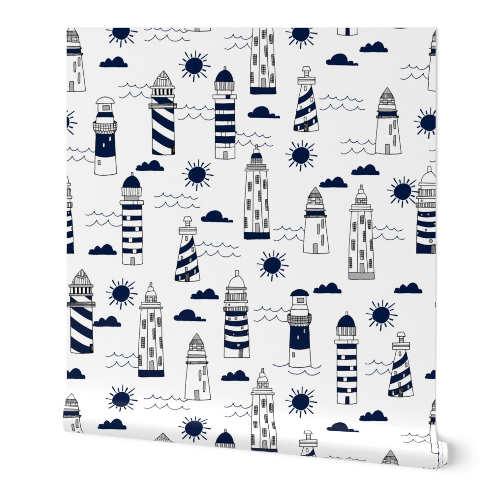 lighthouses // navy and white summer nautical ocean sea design