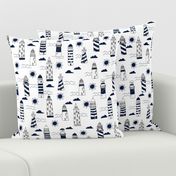 lighthouses // navy and white summer nautical ocean sea design