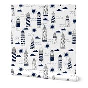 lighthouses // navy and white summer nautical ocean sea design