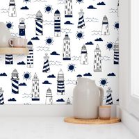 lighthouses // navy and white summer nautical ocean sea design