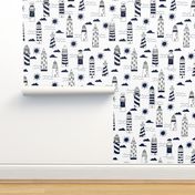 lighthouses // navy and white summer nautical ocean sea design