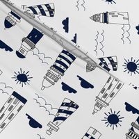 lighthouses // navy and white summer nautical ocean sea design