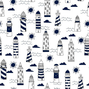 lighthouses // navy and white summer nautical ocean sea design