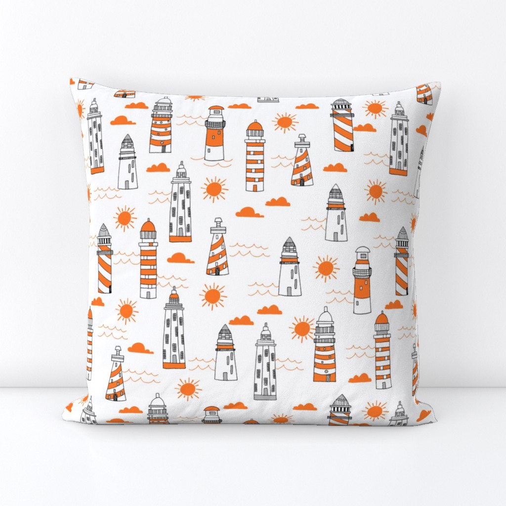 lighthouses // orange and white preppy ocean nautical print