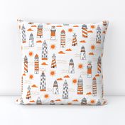 lighthouses // orange and white preppy ocean nautical print