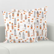 lighthouses // orange and white preppy ocean nautical print