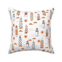 lighthouses // orange and white preppy ocean nautical print