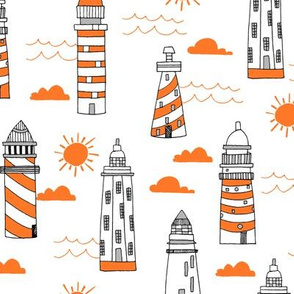 lighthouses // orange and white preppy ocean nautical print