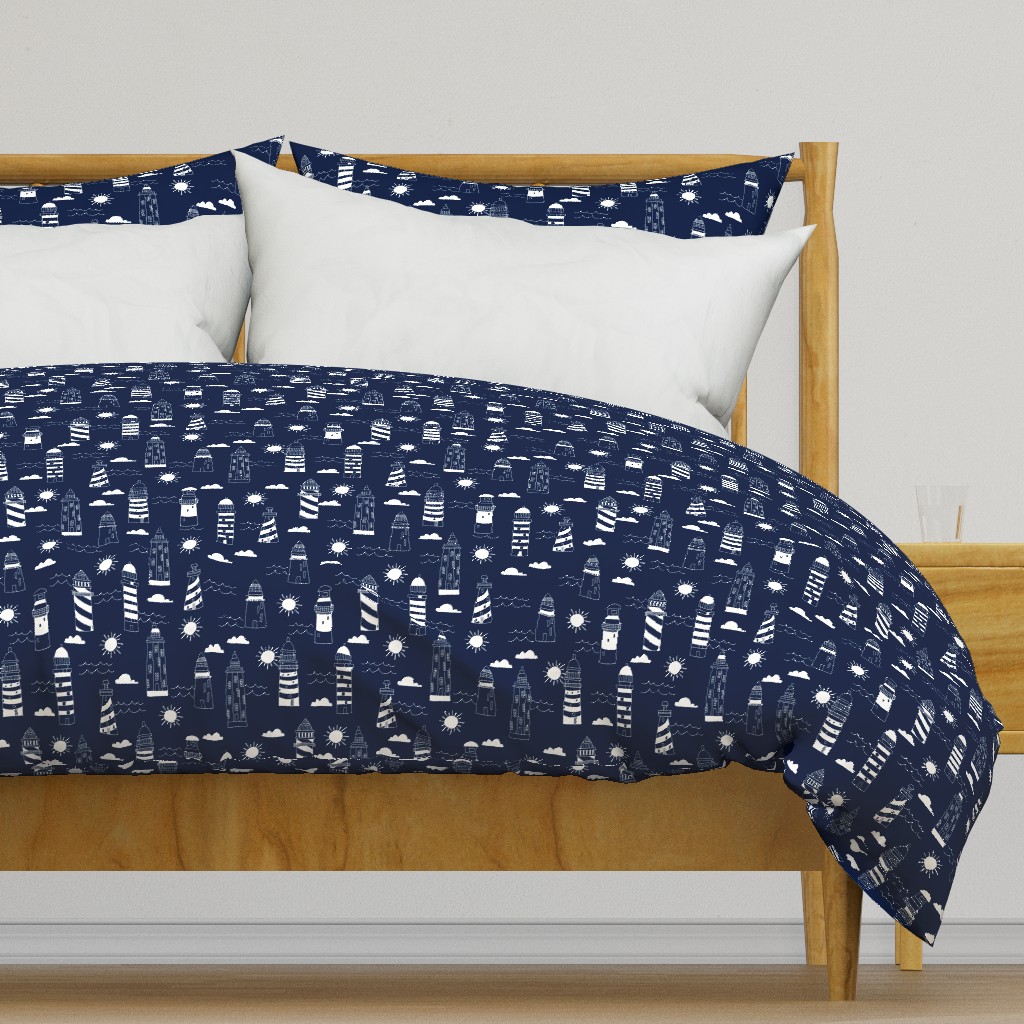 lighthouses // navy nautical summer ocean water print