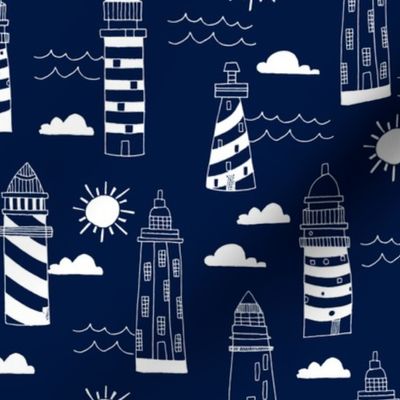 lighthouses // navy nautical summer ocean water print