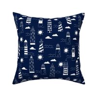 lighthouses // navy nautical summer ocean water print