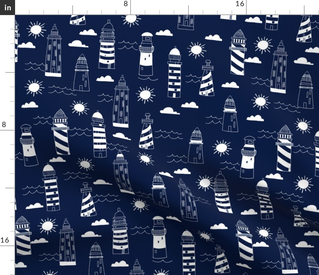 lighthouses // navy nautical summer ocean water print