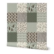 forest bear quilt // green woodland outdoors forest woodgrain squares wholecloth cheater quilt
