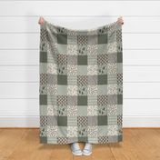 forest bear quilt // green woodland outdoors forest woodgrain squares wholecloth cheater quilt