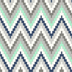 Luxe Chevron in Navy, Charcoal and Mint, half scale