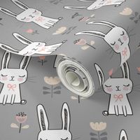 Dreamy Bunny Rabbit on Grey