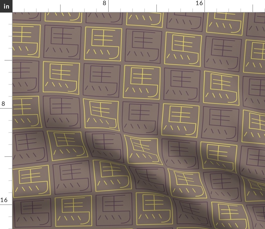 Horse ideogram - purple/yellow on brown