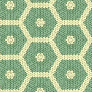 Knitted Green and Cream Honeycombe