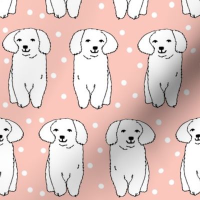 fluffy white puppy // pink cute girly polka dot dog design