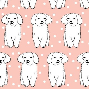 fluffy white puppy // pink cute girly polka dot dog design