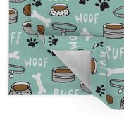 dog bowls // dog accessories bones, dog bone, paw print cute dog illustration pet dog breed pattern