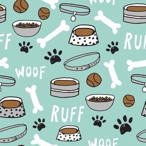 dog bowls // dog accessories bones, dog bone, paw print cute dog illustration pet dog breed pattern