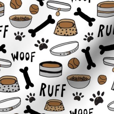 cute dog bowls // white bone, dog food, dog bowl, pet, pet design, pet illustration, cute dogs