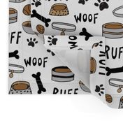 cute dog bowls // white bone, dog food, dog bowl, pet, pet design, pet illustration, cute dogs